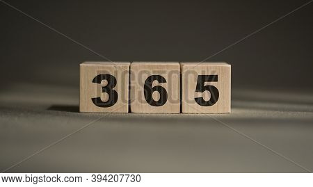Text 365 On Wooden Cubes. 365 Opportunities In New Year. Concept