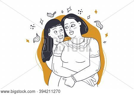 Family Love, Holiday, Motherhood Concept. Young Girl Daughter Child Kid Teenager Cartoon Character H