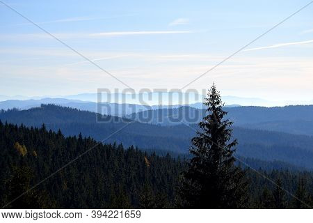 View Of The Ridges Of The Beskydy Mountains With The Peaks Of The Mountains In The Slovak Orava In T