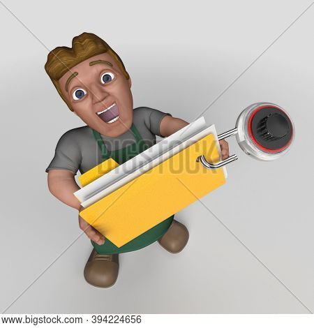 3D Render of Cartoon Shop Keeper Character