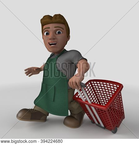 3D Render of Cartoon Shop Keeper Character