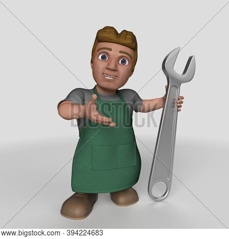 3D Render of Cartoon Shop Keeper Character