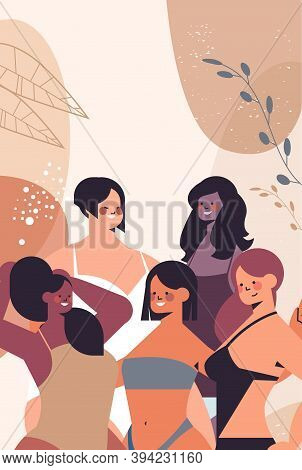 Mix Race Women Of Different Height Figure Type And Size Standing Together Love Your Body Concept Gir