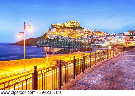 Wonderfull Evening  View Of Medieval Town Of Castelsardo. Cityscape Of Castelsardo. Location: Castel