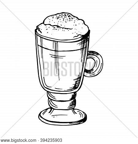 Hand-drawn Vector Coffee Glass Element On A White Background. Illustration For Menu Design, Cafe Des