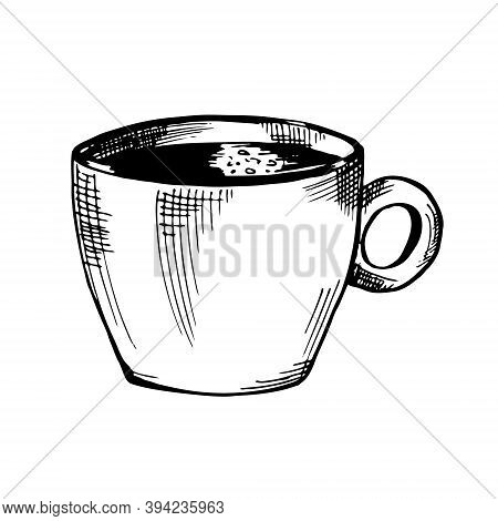 Single Vector Illustration Of A Cup Of Coffee.hand-drawn Illustration For The Design Of Postcards, M