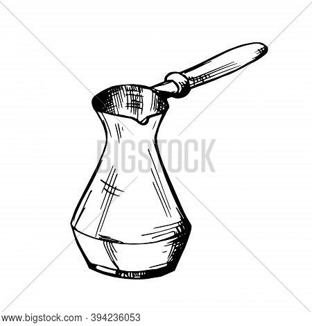Single Vector Illustration Of A Turk For Making Coffee.hand-drawn Illustration For The Design Of Pos