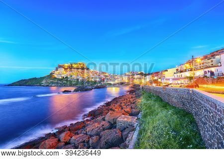 Wonderfull Evening  View Of Medieval Town Of Castelsardo. Cityscape Of Castelsardo. Location: Castel