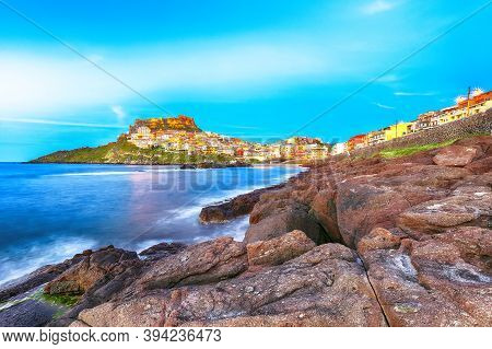 Wonderfull Evening  View Of Medieval Town Of Castelsardo. Cityscape Of Castelsardo. Location: Castel