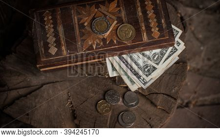 Concept Of Poverty, And Destitution, Money And Coins. Poor People, Need A Help
