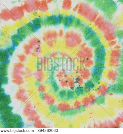 Rainbow Tye Dye Spiral. Hippie Texture. Rainbow Watercolor Roll. Fabric Design. 70s Effect Backgroun
