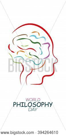 World Philosophy Day Background Vector Illustration.
Linear Form Of The Human Brain. White Backgroun
