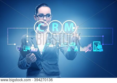 CRM custromer relationship management concept with businesswoman