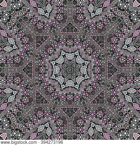 Organic Seamless Pattern With Geometric Elements Structure. Ethnic Asian Motif. Mosaic Print. Small 