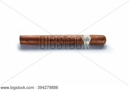 No Logos Or Trademarks!  Self Made Labels! Close Up View Of Nice Robusto Cuban Cigar On White Back F