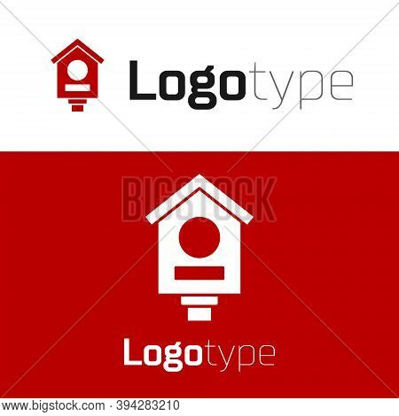 Red Bird House Icon Isolated On White Background. Nesting Box Birdhouse, Homemade Building For Birds
