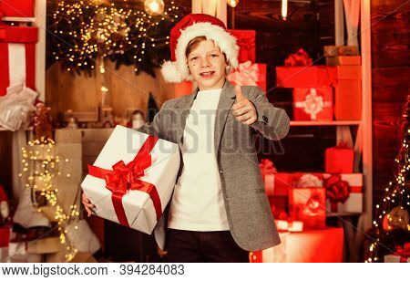 Shopping Of His Dreams. Visit Santaland This Holiday. Winter Wonderland In North Pole. Small Boy Cel