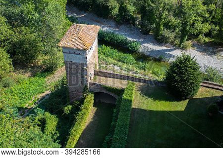 Rivalta Trebbia, Italy, August 25, 2020 - View Of Rivalta Castle In Rivalta Trebbia Town, Piacenza P