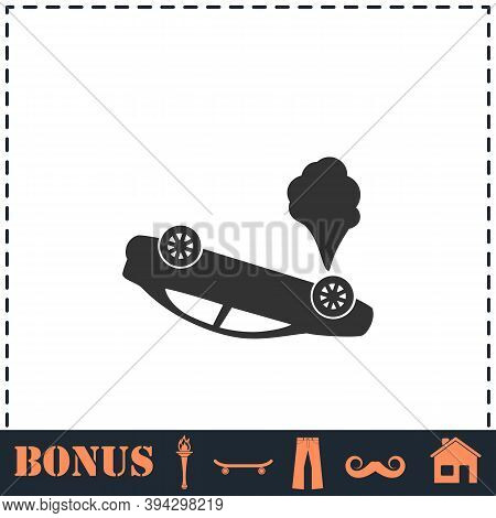 Crash Car Icon Flat. Simple Vector Symbol And Bonus Icon