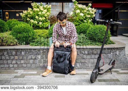 Black Stylish Retro Vintage Backpack. Bag With Leather Trim, Roll-top Clasp. Urban Rucksack. Travel 