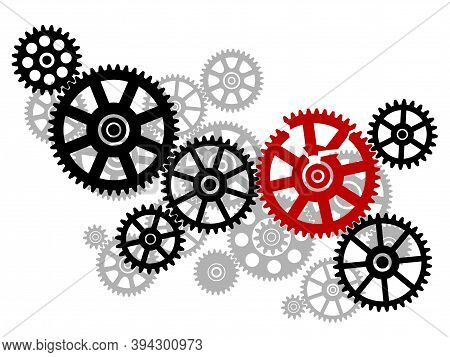 Broken Gear In The Mechanism.
Black Silhouette Gears On A White Background. Broken Mechanism Image. 