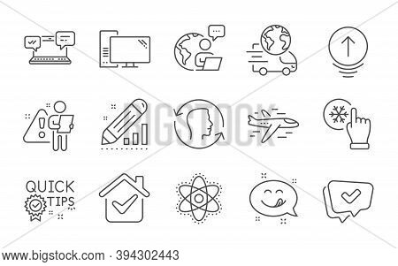 Approved, Freezing Click And Quick Tips Line Icons Set. Airplane, Delivery Service And Edit Statisti