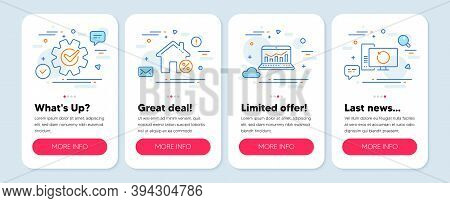 Set Of Technology Icons, Such As Cogwheel, Loan House, Web Analytics Symbols. Mobile App Mockup Bann