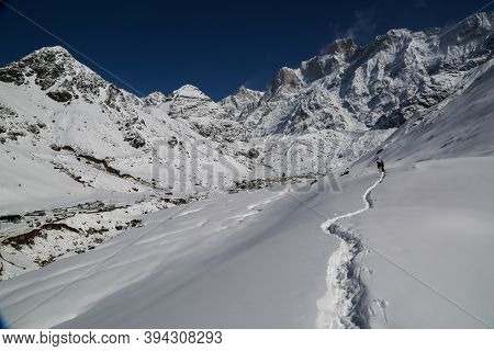 Snow Covered Kedarnath Temple Trek In Himalaya. Kedarnath Temple Is A Hindu Temple Dedicated To Shiv