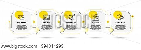 Web Settings, Coffee Shop And Ram Line Icons Set. Timeline Process Flowchart. Cogwheel Timer Sign. E