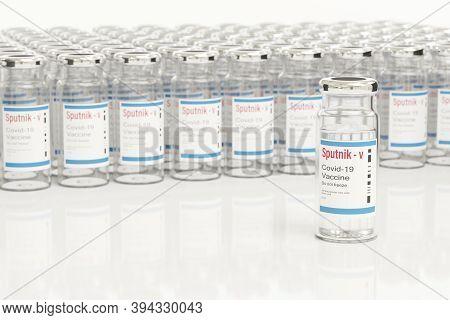 Buenos Aires, Argentina - November 11: Sputnik-v Covid -19 Vaccine Vial Set Isolated On White Backgr