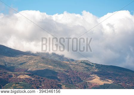 Autumn Misty Landscape With Couldy Moody Sky Rural Mountain Woodland Bulgaria