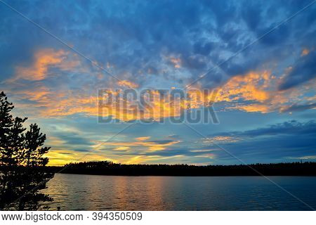 Picturesque Northern Sunsett On Lake Keret, Northern Karelia, Russia