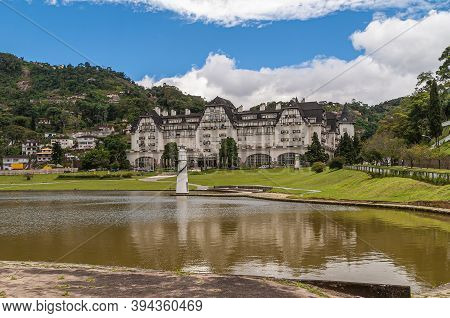 Petropolis, Brazil - December 23, 2008: Iconic And Historic Palacio Quitandinha Hotel, White Walls A