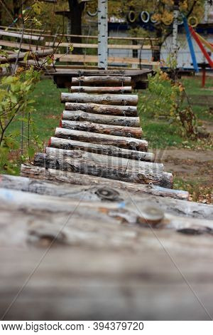 Selective Focus Of Suspended Ledder In Rope Park
