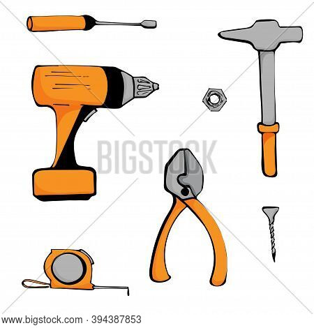Drilling Machine Tools Set Isolated On White Background