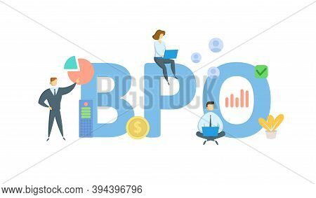 Bpo, Business Process Outsourcing. Concept With Keywords, People And Icons. Flat Vector Illustration