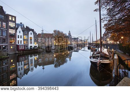 Rotterdam, Netherlands - November 10, 2020: Historical House Boats Moored In Delfshaven In Rotterdam