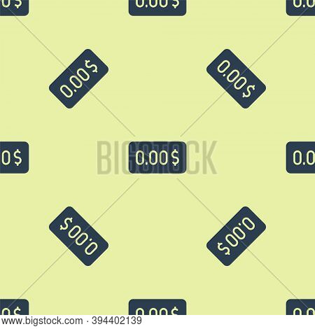 Blue Zero Cost Icon Isolated Seamless Pattern On Yellow Background. Empty Bank Account. Vector