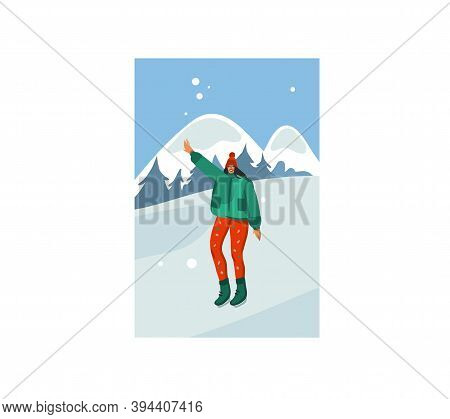 Hand Drawn Vector Abstract Stock Flat Merry Christmas, And Happy New Year Time Cartoon Festive Card 