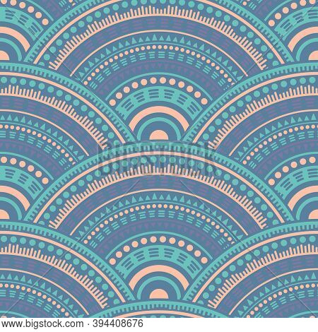 Indian Fish Scale Patchwork Vector Seamless Pattern. Ethnic Motifs Damask Repeating Geometry. Easter