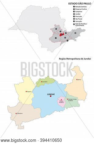 Metropolitan Region Of Jundiai Administrative Vector Map, Brazil