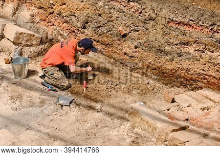 Archaeologist Excavates The Building On The Territory Of The Kremlin - Moscow, Russia, June 21 2019