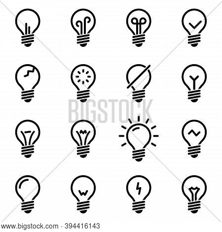 Set Of Simple Icons On A Theme Lamp, Lighting, Vector, Set. White Background