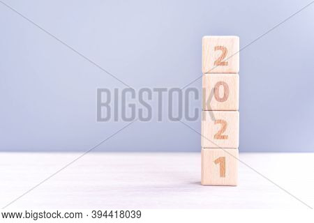 2021 New Year Abstract Design Concept By Wooden Blocks With Copy Space.