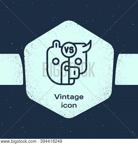 Grunge Line Bull And Bear Symbols Of Stock Market Trends Icon Isolated On Blue Background. The Growi