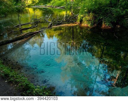 The Most Famous Source Of Natural Mineral Water, Bubbling Wellspring. Green Welspring In Mari El, Ru