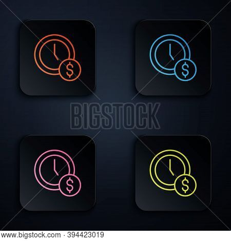 Color Neon Line Time Is Money Icon Isolated On Black Background. Money Is Time. Effective Time Manag