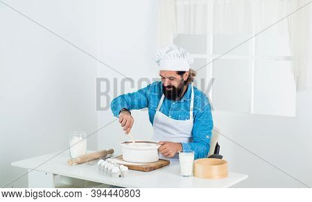Guy Chef In Hat Prepare Healthy Meal, Culinar