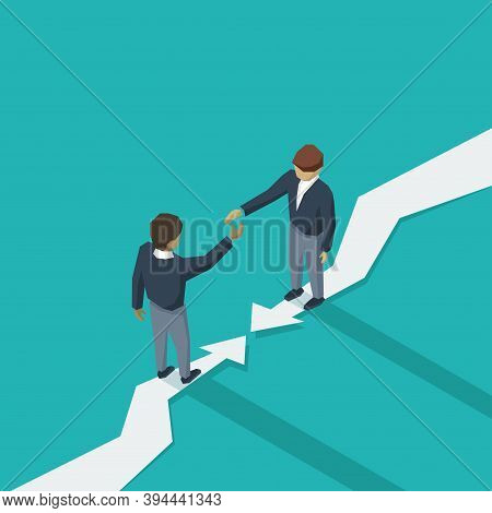 Business Contract Concept - Two Businessmen Give Each Other Hand For Handshake And Stay On Towars Di