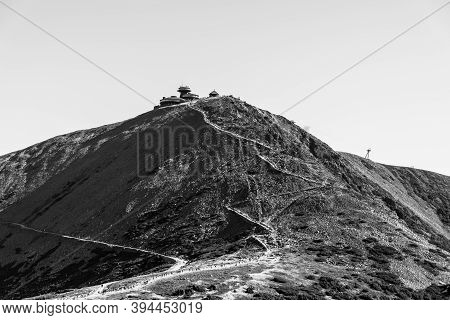 Snezka - The Highest Mountain Of Czech Republic. Krkonose National Park, Giant Mountains. Black And 